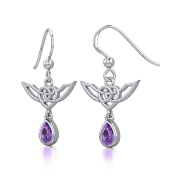 Celtic Knotwork Silver Earrings with Dangling Gemstone TER1933 - Jewelry